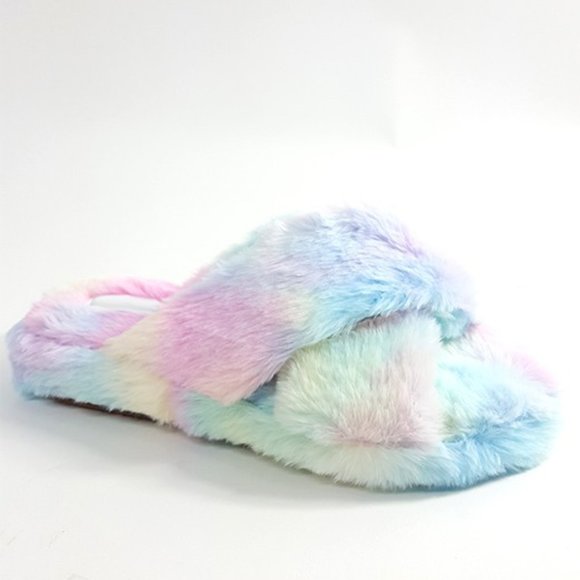 𝔹𝕆𝔾𝕆 Multi-color Tie Dye Faux Fur Slides - Picture 5 of 6